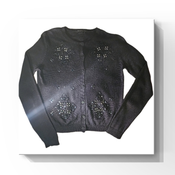 BCBGMaxAzria Silk & Cashmere Beaded Cardigan - Picture 3 of 15